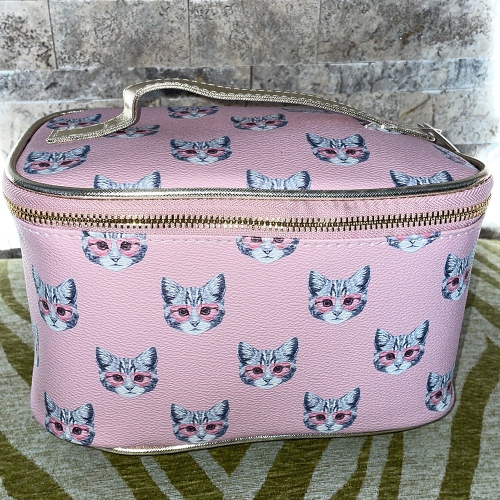 Betsey Johnson Pink Cat Print Cosmetic Bag
